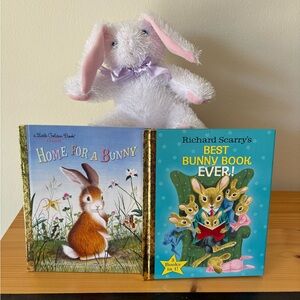 Spring Set of 2 Vintage Bunny Children's Books w/Plush Bunny Little Golden Books